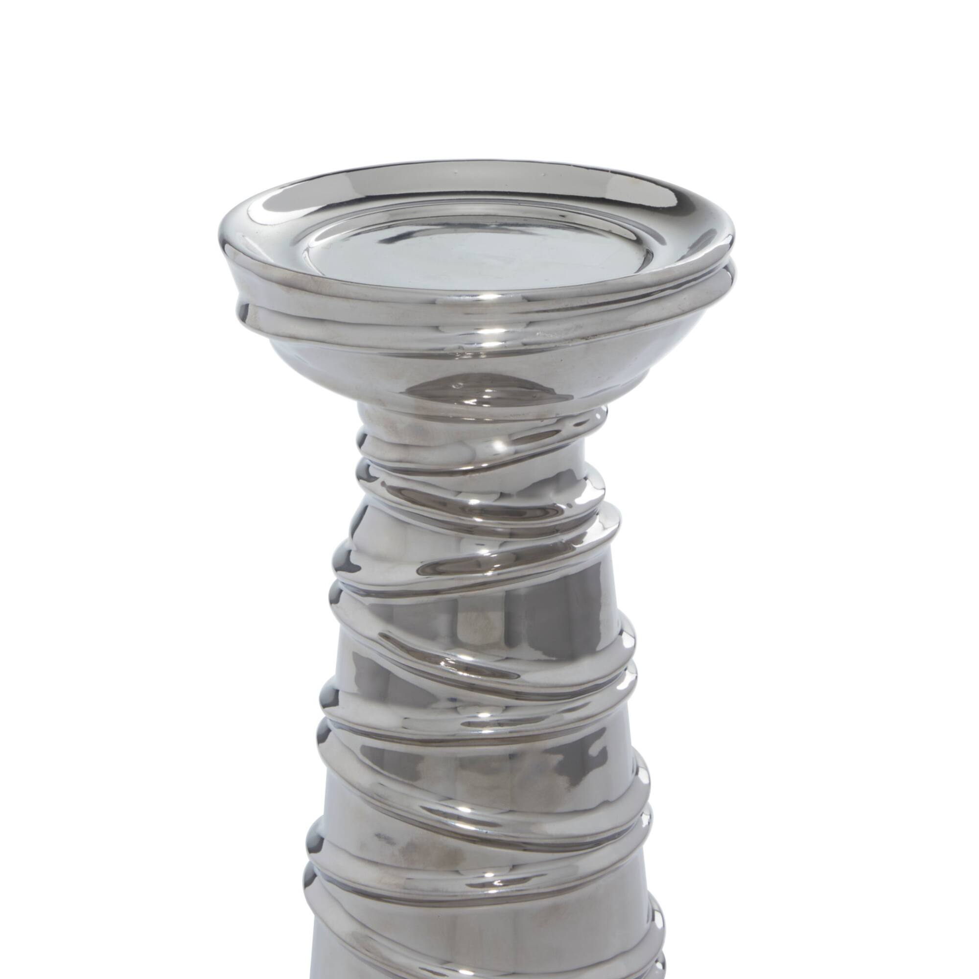 Silver Ceramic Contemporary Candle Holder Set